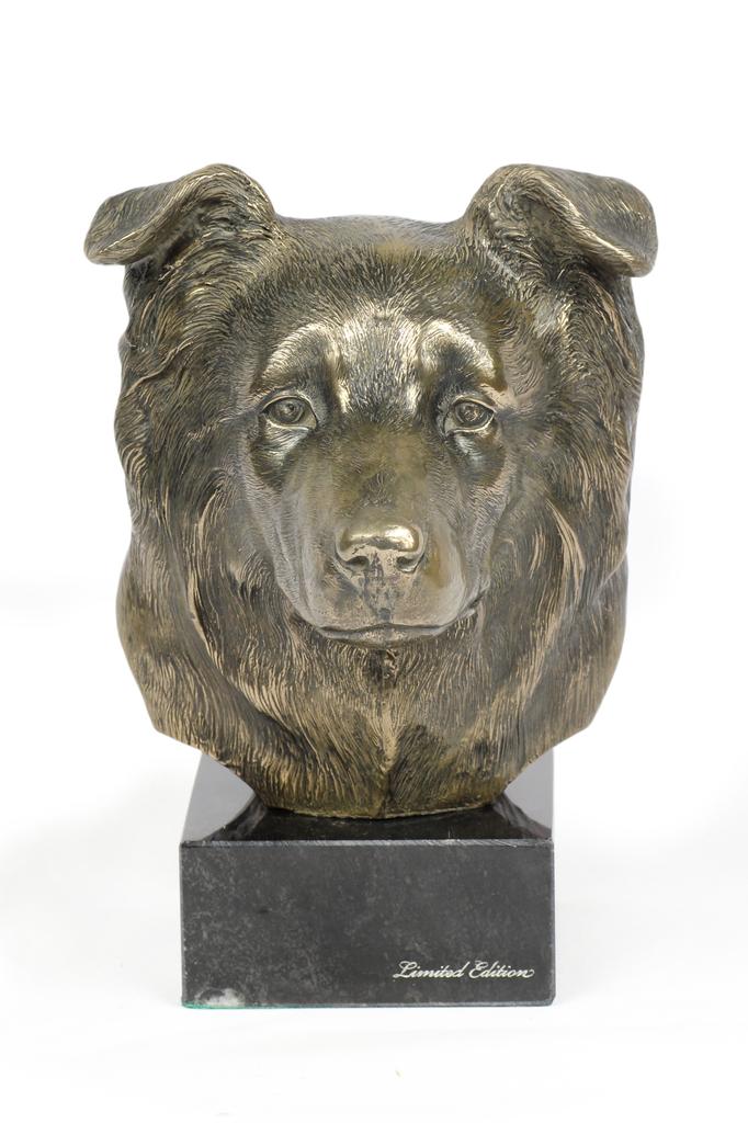 Border Collie - Dog Statue, Bust On Stone Base, Sculpture, Trophy for Dog Show by Art-Dog Brand