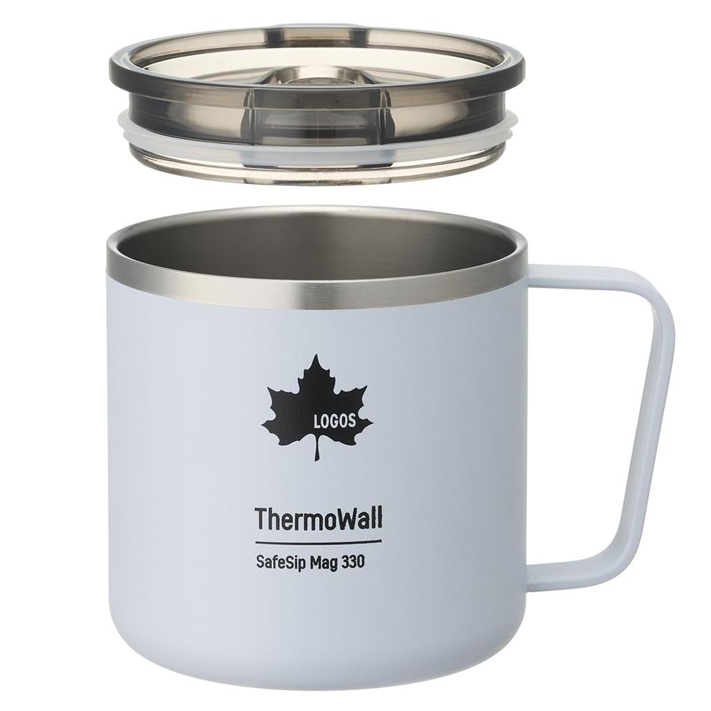 LOGOS ThermoWall Vacuum Insulated Mug 330ml Ice Gray 81286182 Camping Mug Bottle Slim Design Lightweight Keeps Drinks Hot or Cold Direct Drinking