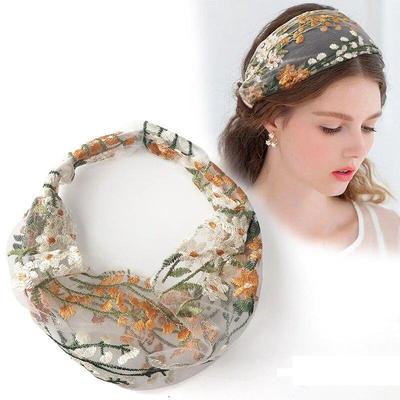 Ruoshui Estate Donna Elegante Fascia per capelli in pizzo Fascia floreale Turbante Copricapo da donna Accessori per capelli Ragazze Lunetta Moda Bandana