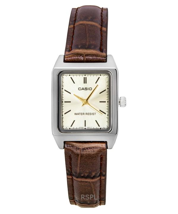 

Casio Стандартный аналоговый кожаный ремешок, кварцевые часы с циферблатом цвета слоновой кости LTP-V007L-9E для женщин слоновая кость