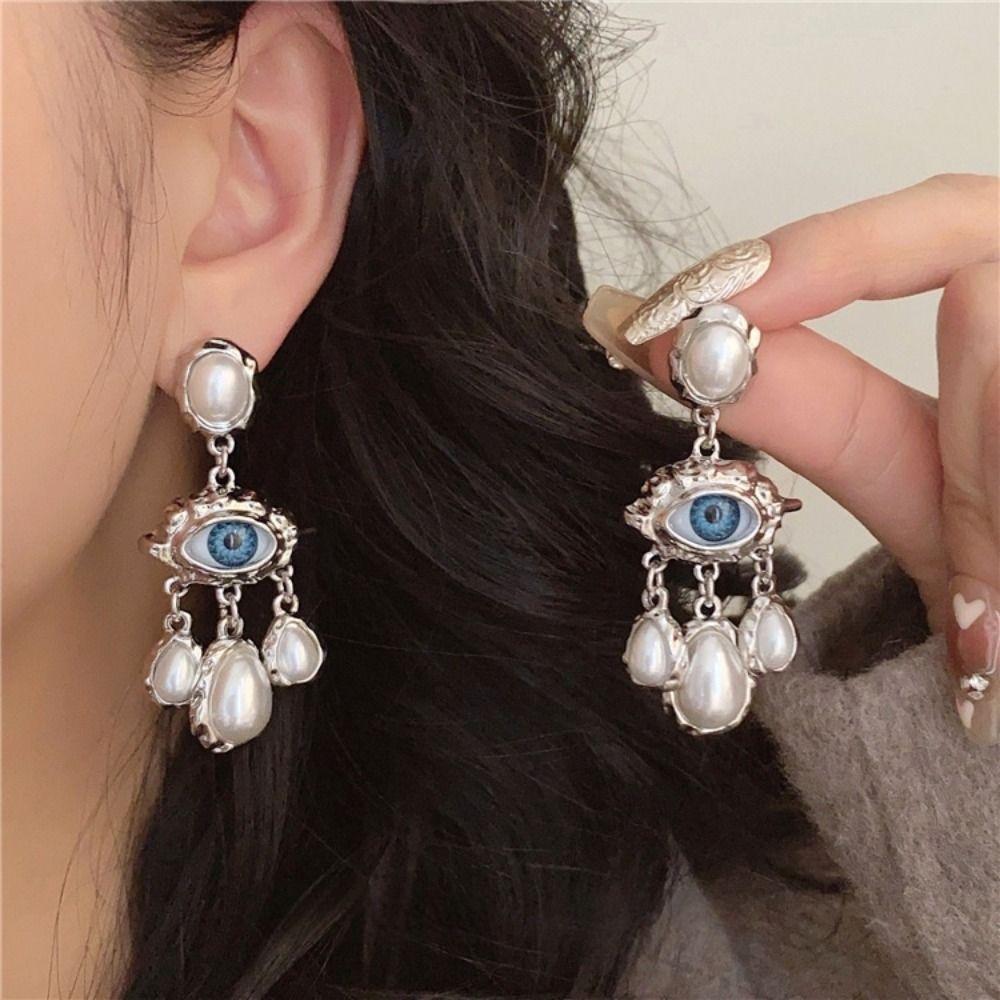 Water Droplet Pearl Drop Earrings Vintage Exaggerate Earring Creative Devil Eye Earrings  Party