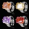 Autumn And Winter Jewelry Copper Bottom Gold-Plated High Carbon Diamond Ice Flower Square Diamond Retro Style Ring Female 12 * 16