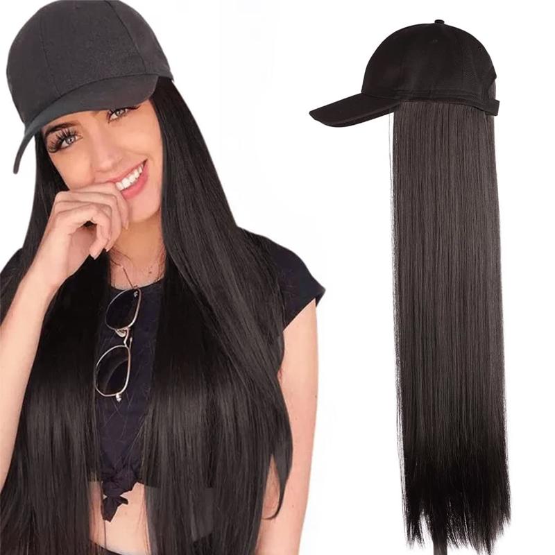 Hat Wig for Women Baseball Cap with Hair Extensions 20 Inch Long Wavy Synthetic Wig Hat Adjustable Hat with Wig Attached for Daily Wear