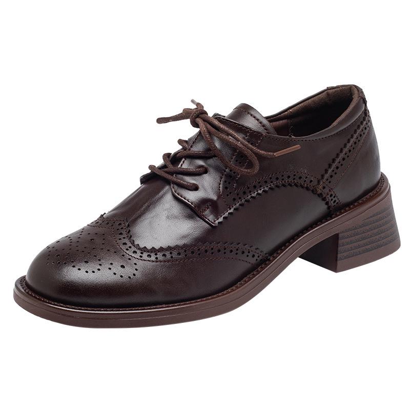 2025 Women's Winter Round Toe Lace-Up Low Heel Modern Retro Shoes