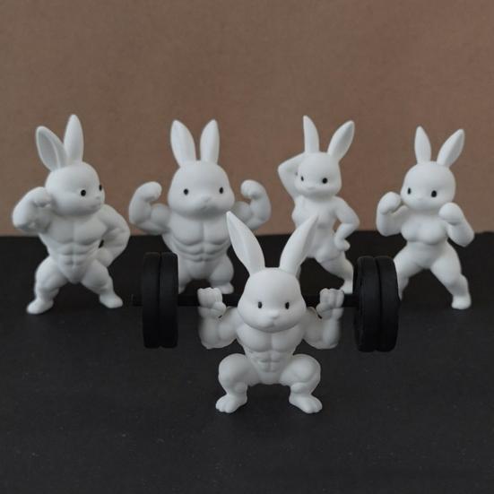 Easter Muscle Bunny Figurine Cute Mini 3D Printed Bunny Statue Collectible Rabbit Ornament for Spring Home Table Shelf Decor