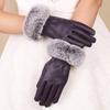 Warm leather gloves fleece thickened women's imitation rabbit fur mouth gloves leather touch screen autumn and winter gloves