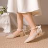 French Pointed Bridesmaid Shoes Thick Heel Wedding Shoes Female Bride High Heel Mary Jane Autumn Evening Breeze Gentle Single Shoes