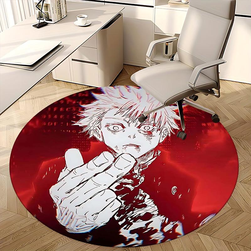 1pc Anime Design Round Carpet for Office Chair Mat, Non-Slip Rug Suitable for Home Decor, Living Room