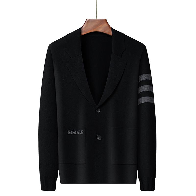 Men s Striped Knit Cardigan, Korean Style, Spring/Autumn 2025 Sweater Jacket L чёрный