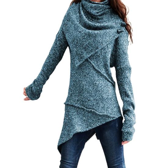 KOKKO Vintage Damen Herbst Winter Rollkragenpullover Strickpullover Unregelmäßiger Saum Schlanker Pullover
