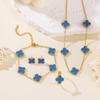4pcs Four-Leaf Clover Four-Piece Set Including Necklace, Bracelet, Earrings and Ring, Versatile Lucky Five-Petal Fashion Jewelry