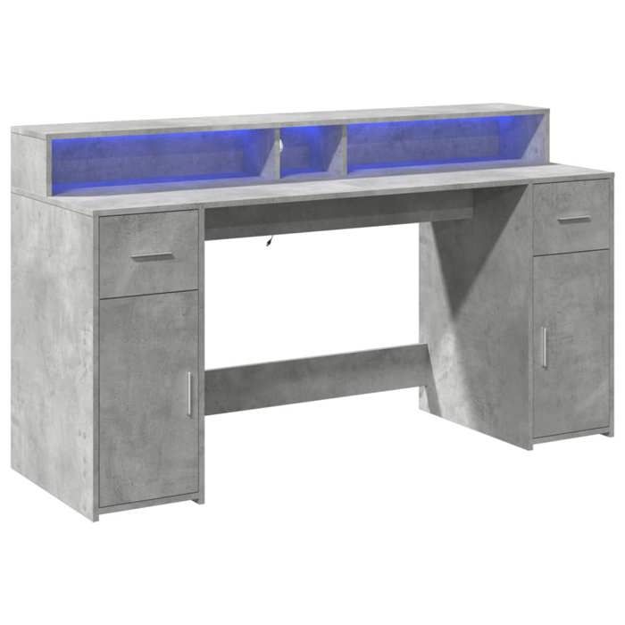 VidaXL Bureau et lumières LED gris béton 160x55x91cm bois d'ingénierie, bureau de travail, bureau d'étude, bureau à 3309432