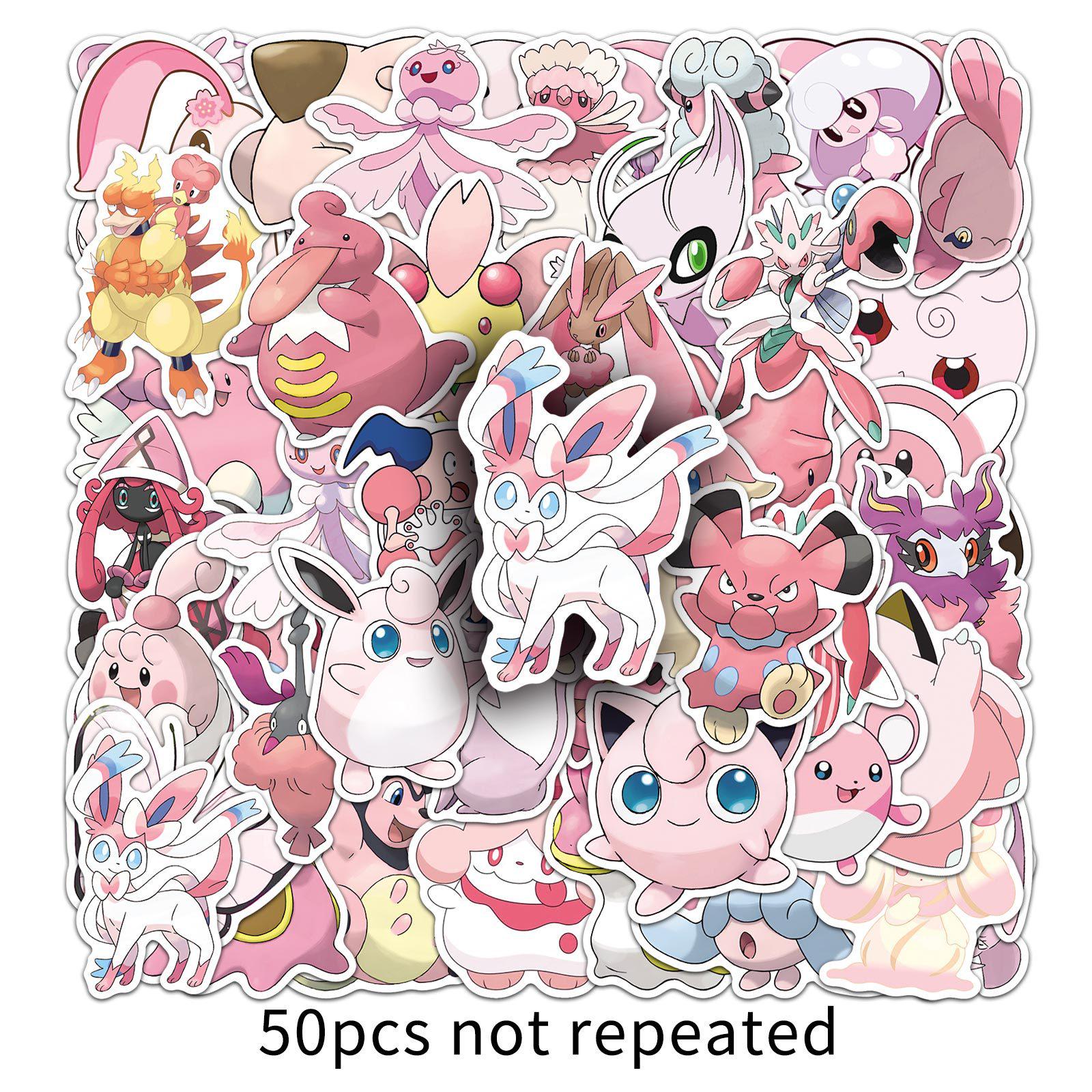 50 Pink Pokemon Waterproof Stickers for Phone Case Decoration - Anime Inspired Pet Elf Collection