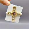 1pc Cross Pearl Brooch, Diamond-encrusted Fashion Vintage Baroque Style Personality Temperament Clothing Accessory