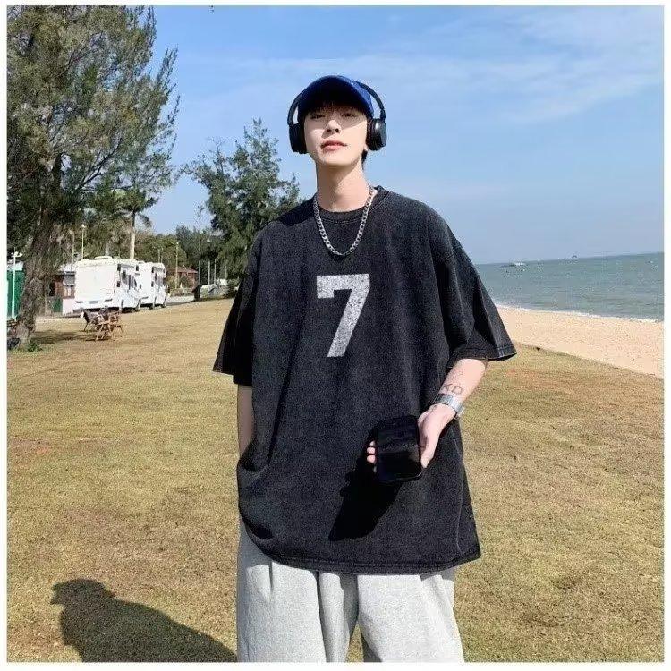 

Футболка с коротким рукавом. Мужские модные свободные вещи. Бренд Tide5. Летняя футболка с рукавами до половины длины7. Топ с рукавом три четверти в гонконгском стиле.