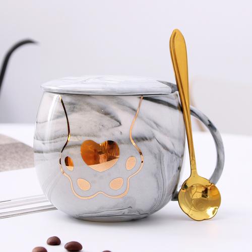 Creative Cute Cat Claw with Cover Spoon 380ml Ceramic Pink Coffee Mug Set Kids Couple Cups Gift Box