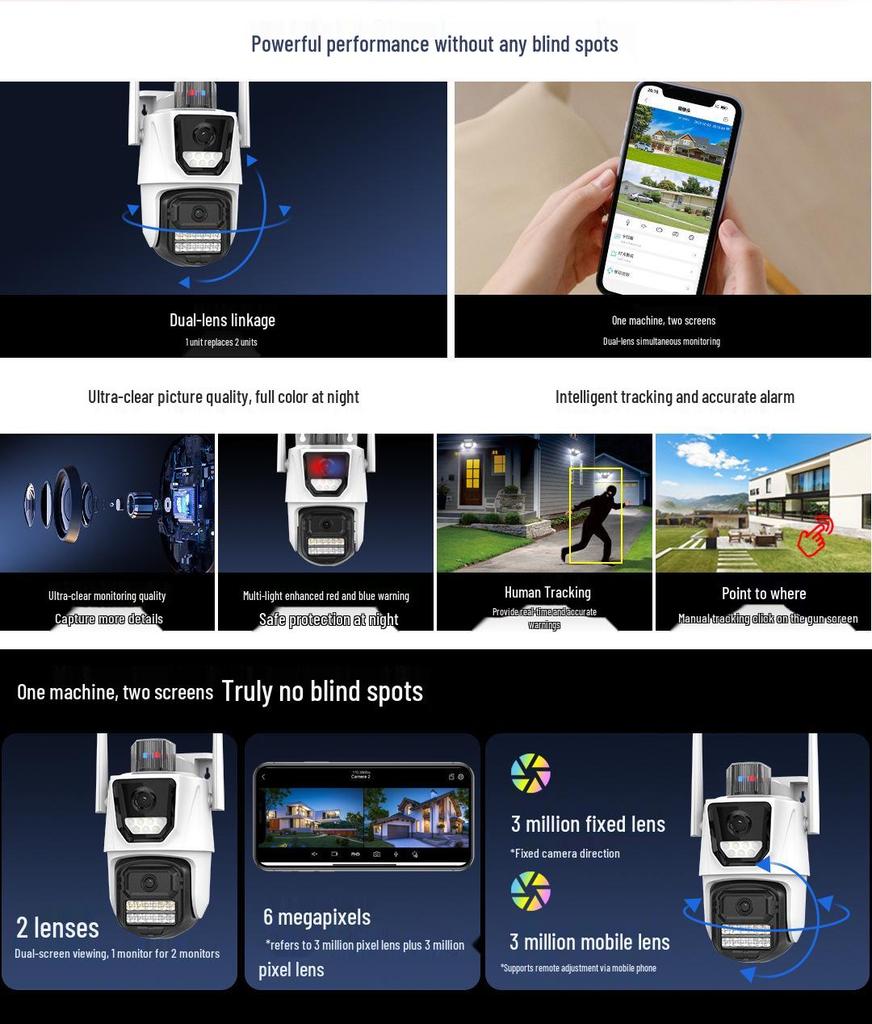 8MP Dual-Lens PTZ Outdoor Wireless Camera with HD, Motion Alarm, Mobile Monitoring, Waterproof Design