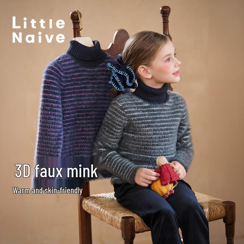 Little Naive Girls  Faux Mink High-Neck Pullover Sweater 120