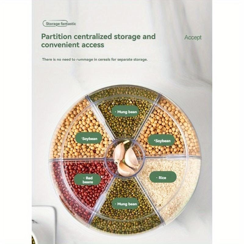 Rotating Grain Storage Container  Moisture Proof Airtight Flip Top Lid, Multi Compartment Organizer for Rice, Cereals, Beans Durable Plastic Kitchen