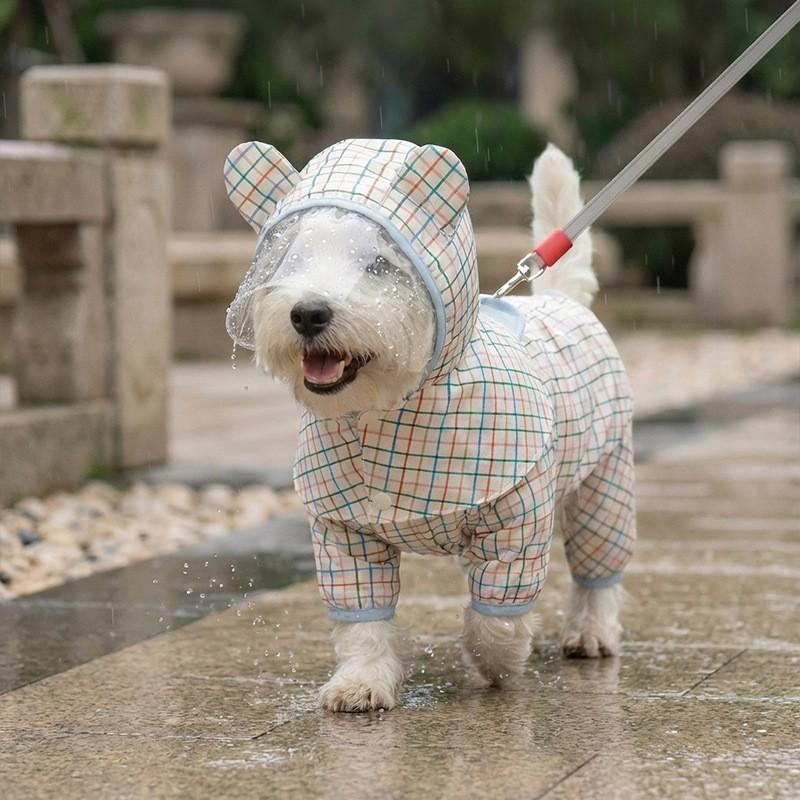 Waterproof Dog Raincoat With Tail Cover Leash Hole Small To Medium Breeds Matte Trim Colorblock Design