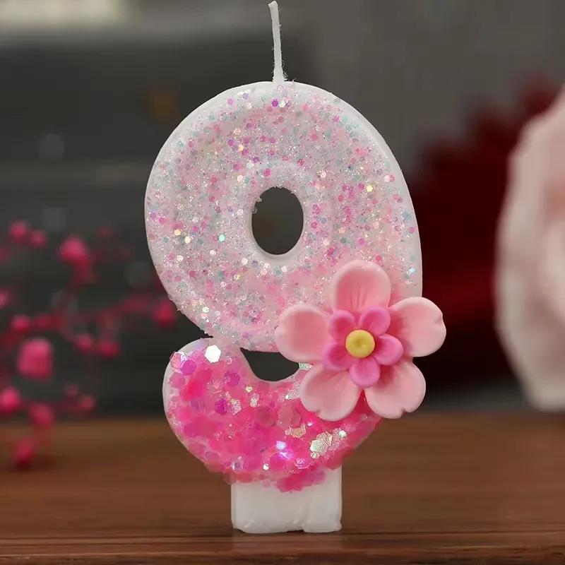 

Birthday Candle Cake Topper Colour Changing Creative Number 0-9 Candle Flowers Number Candles Girl Birthday Party Decoration