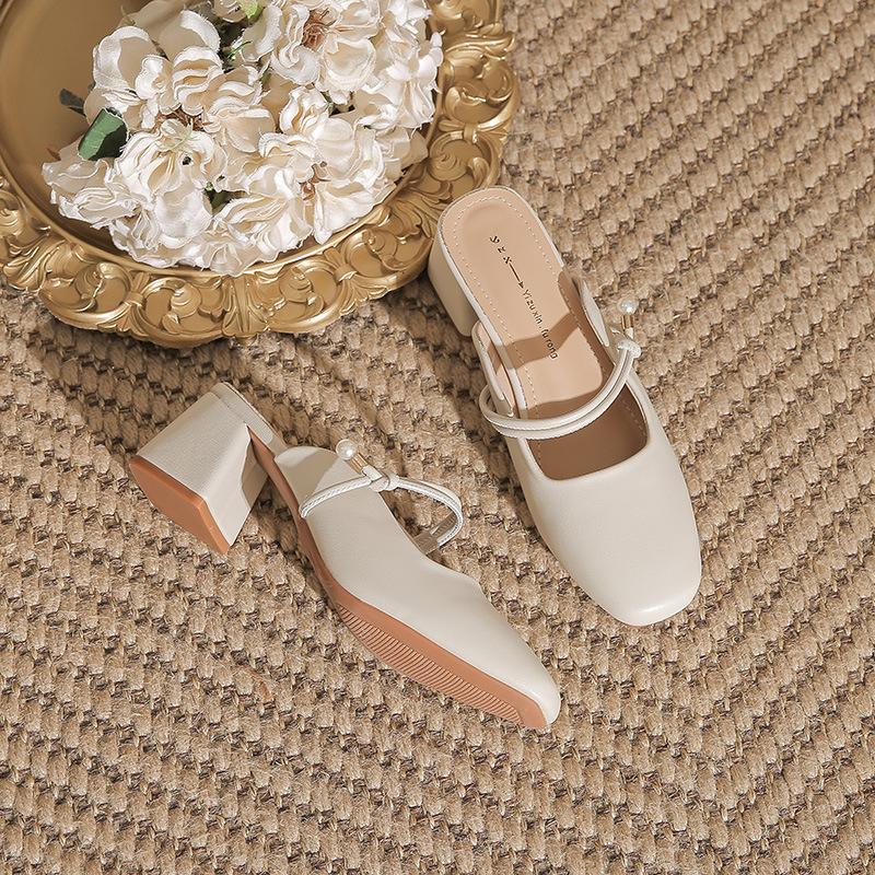 

Yuexinwang leather flat for Huizhou women s shoes heels bag head cool slippers outside wearing grape mother with the same sandals women s summer 35 абрикосовый