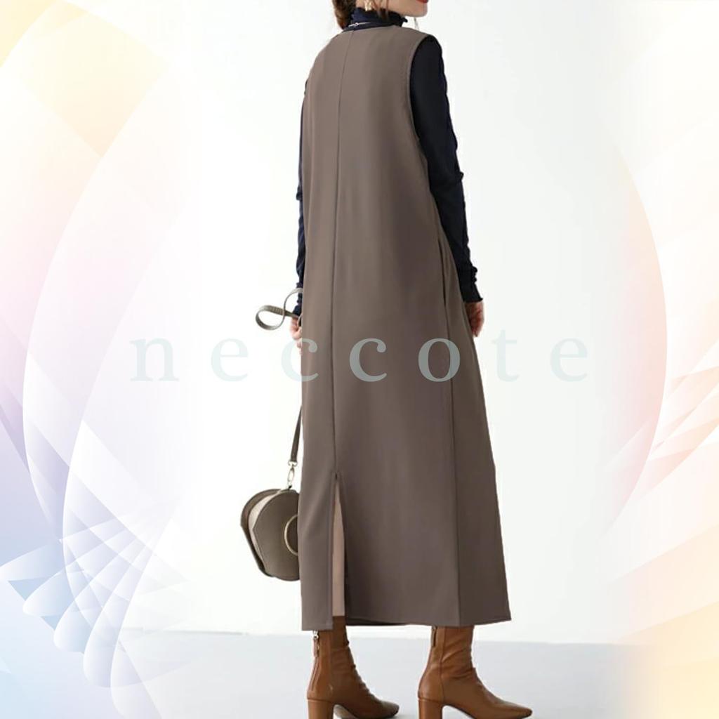 Necoat Jumper Long Size M Women's Skirt, Dress, V-Neck, Maternity, Slit, Figure-Flattening, Formal, Spring, Summer, Autumn, Gray,