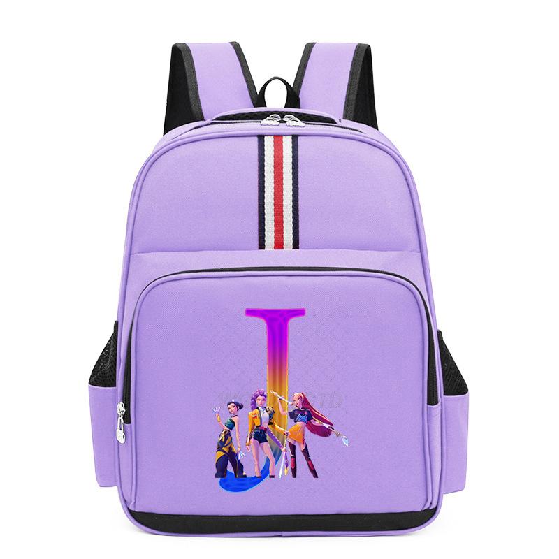 College Style Trend 26 Letter Printing Anime Cartoon Large Capacity Burden Reduction Backpack Casual Student School Bag