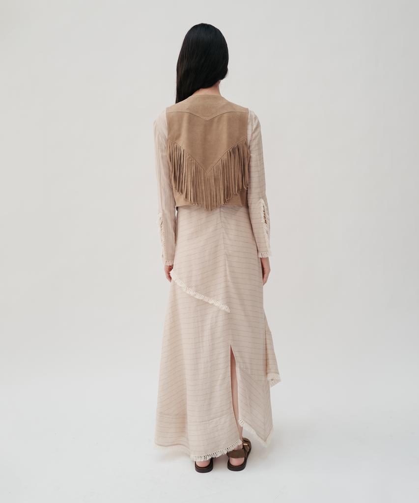 Bopeu Beina Fringe Maxi Dress (Beige Stripe)