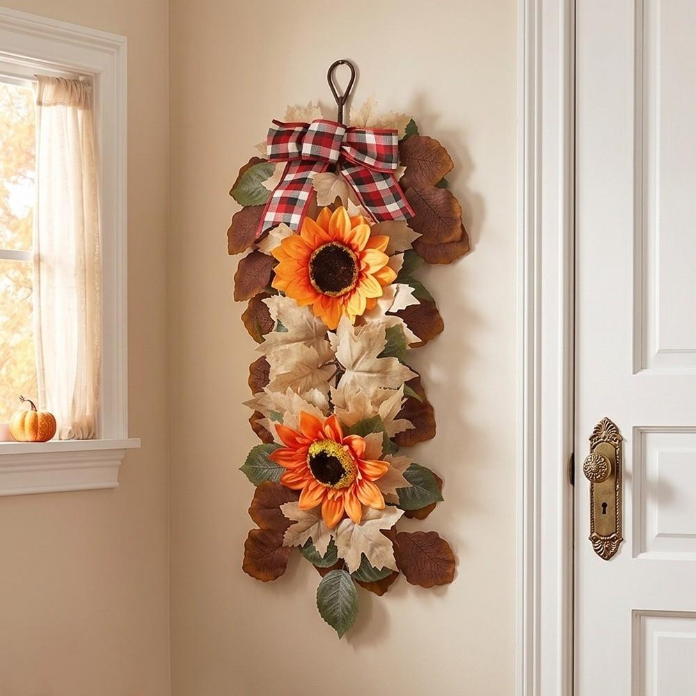 Real Touch Autumn Sunflower Wall Hanging Rustic Front Door Artificial Floral Home Indoor Decor
