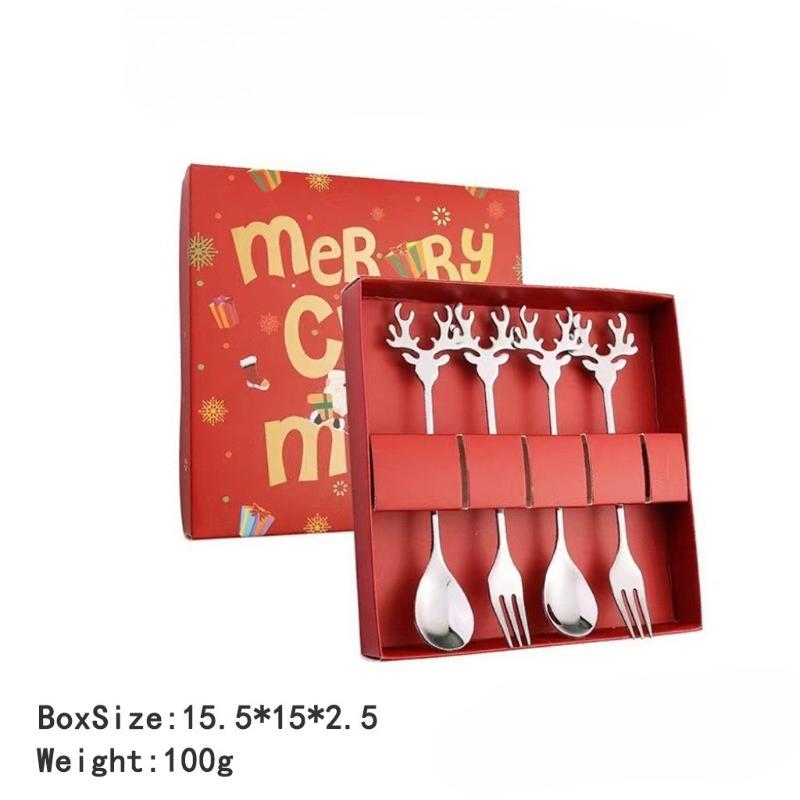 4pcs Christmas Elk Head Shape Stainless Coffee Spoon New Year 2026 Christmas Decoration Table Decor for Home Navidad 2025 Gifts