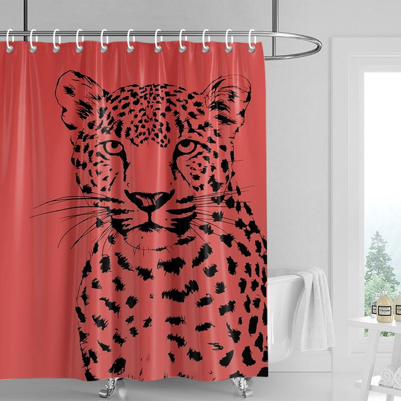 Artistic Tiger Print Shower Curtain Waterproof Bathroom Decorative Animal Theme Partition Curtain with 12 Hooks 240x180cm 90x180cm