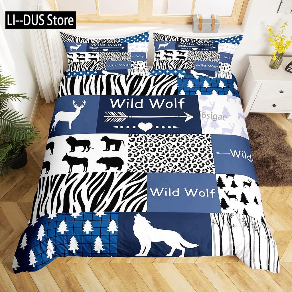 Galaxy Wolf Duvet Cover Set Full Size Bedding Set for Boys Girls Wolf Head Printed Duvet Cove Set 1 Quilt Cover 2 Pillowcases
