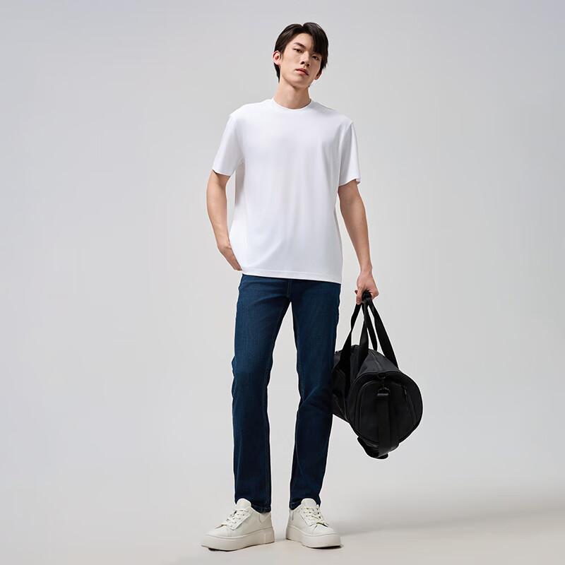 GEVAERT Cool Quick-Dry 70s Long-Staple Cotton Ice Silk Short-Sleeve T-Shirt for Men, High-End Round Neck Short Sleeve, White, XL