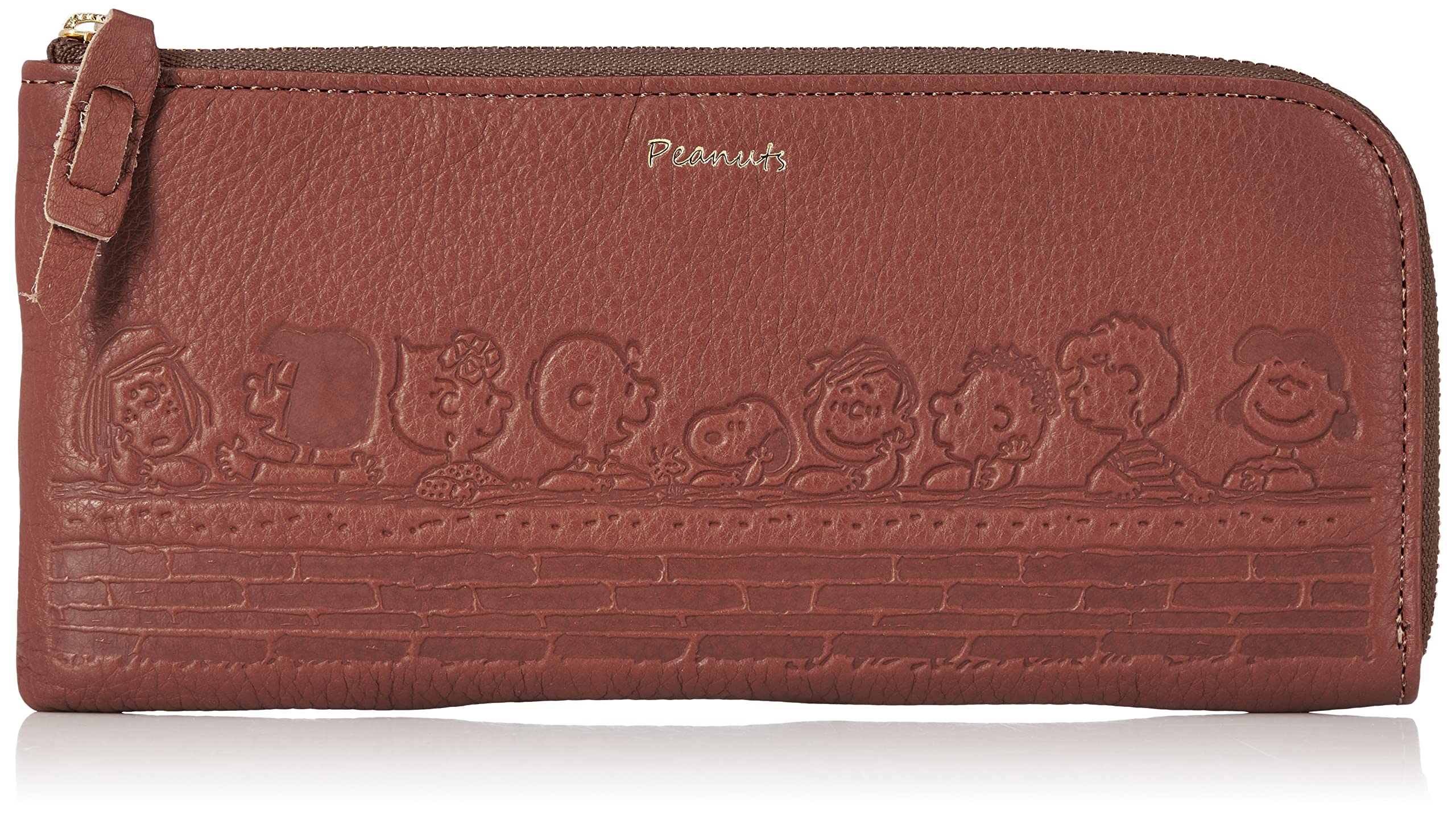 

Wallet Snoopy Genuine Leather Cowhide Zipper Thin SNOOPY Talk Leather Zipper Long Wallet Brown [Peanuts] Women s Men s L-shaped L-shaped No.73260 коричневий