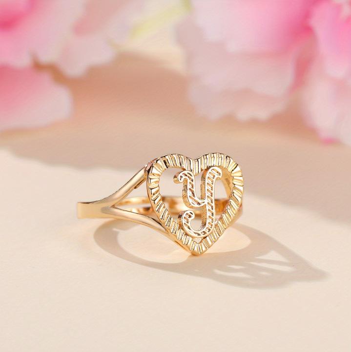 1pc Vintage Hollow 26 Letter Adjustable Ring Fashionable Casual Couple Accessory