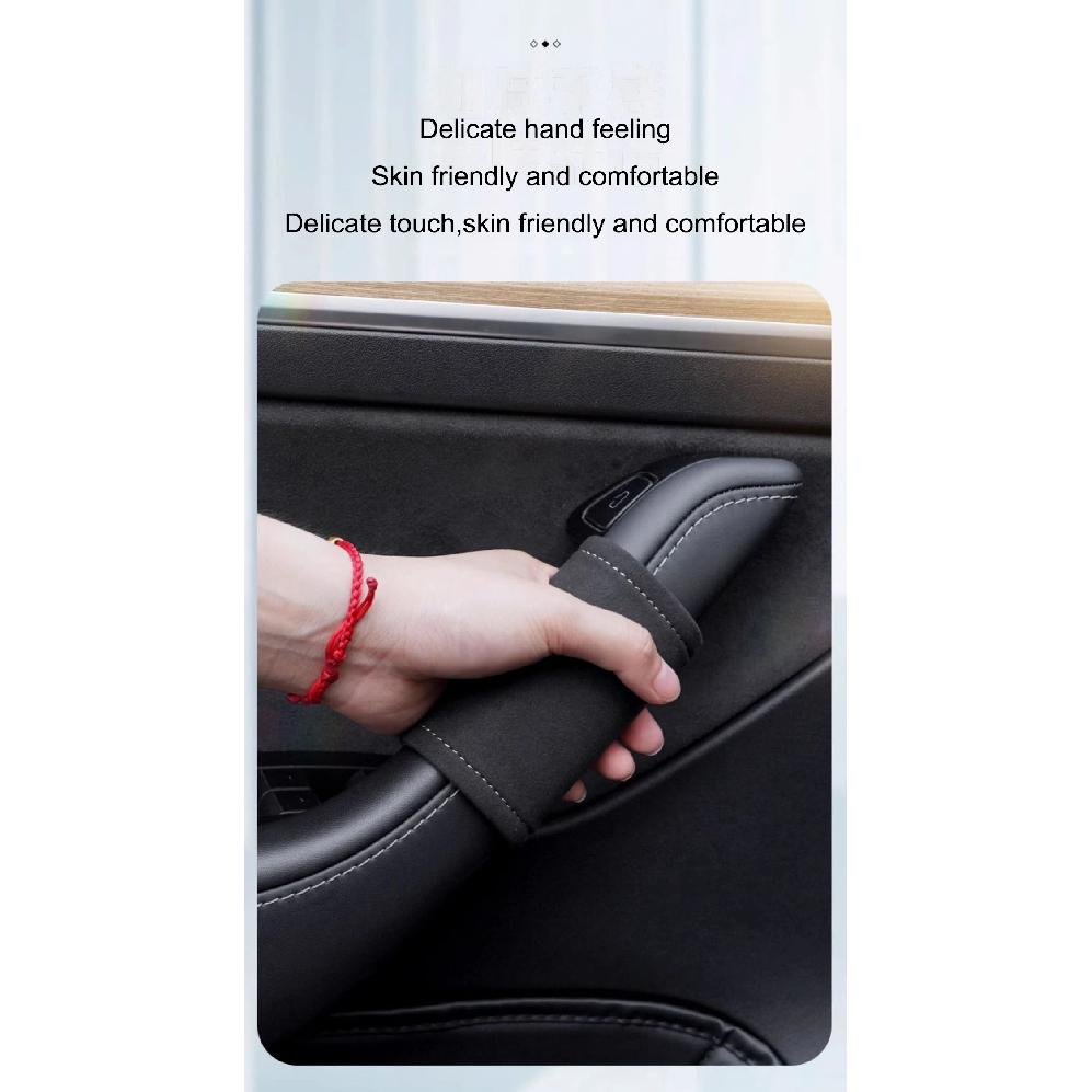 For Tesla Model Y Juniper 4PCS Car Door Inner Handle Protector Cover Suede Leather for Model 3/Y Door Handle Gloves Accessories