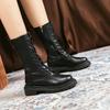 Damen Stiefel bis zur Wade Hochwertiges Leder Freizeitstiefel Mode Motorrad Ritterstiefel für Damen Schnürung Flache Stiefel Botas Mujer