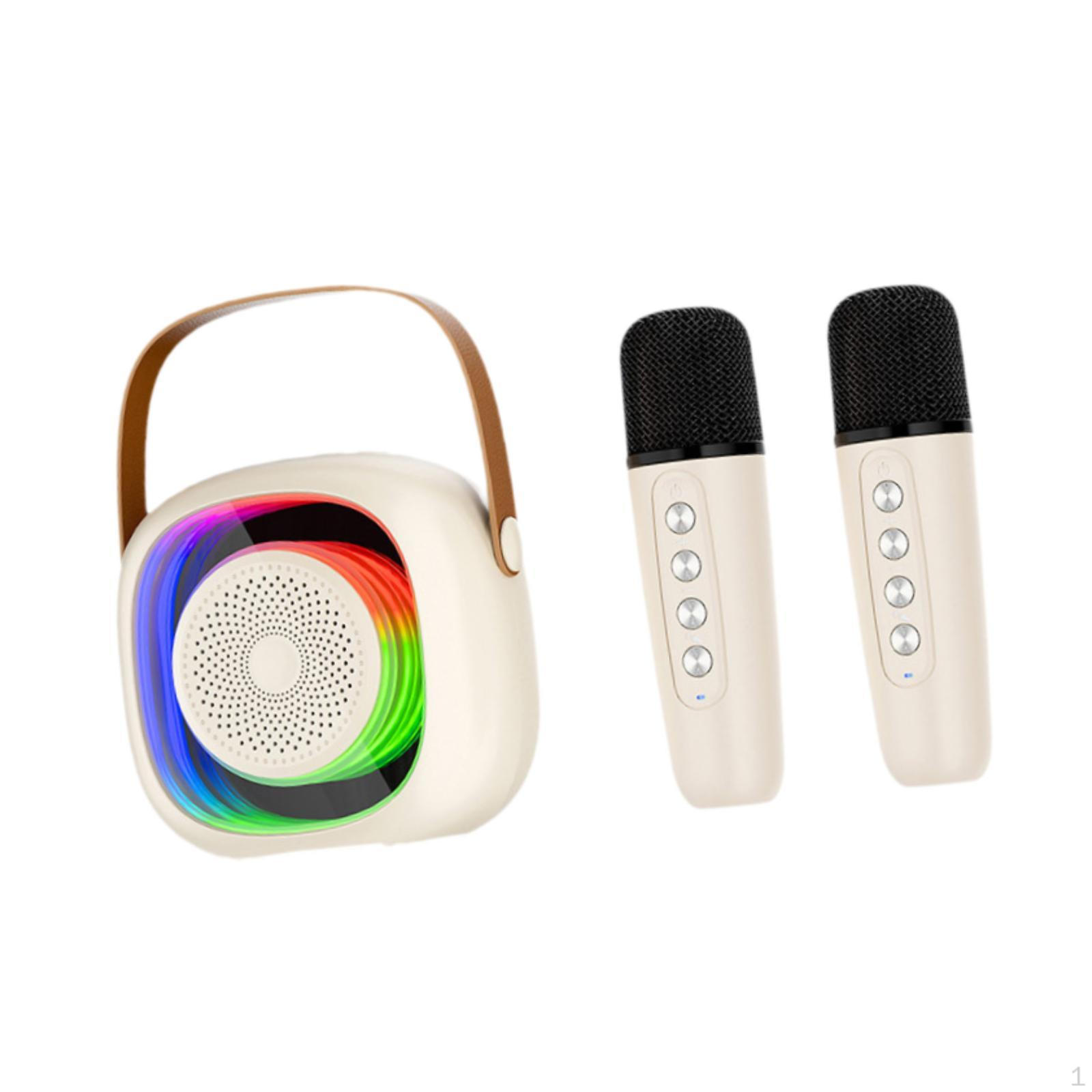 

Mini Karaoke Machine Family Outdoor Camping Entertainment with 2 Microphones бежевий