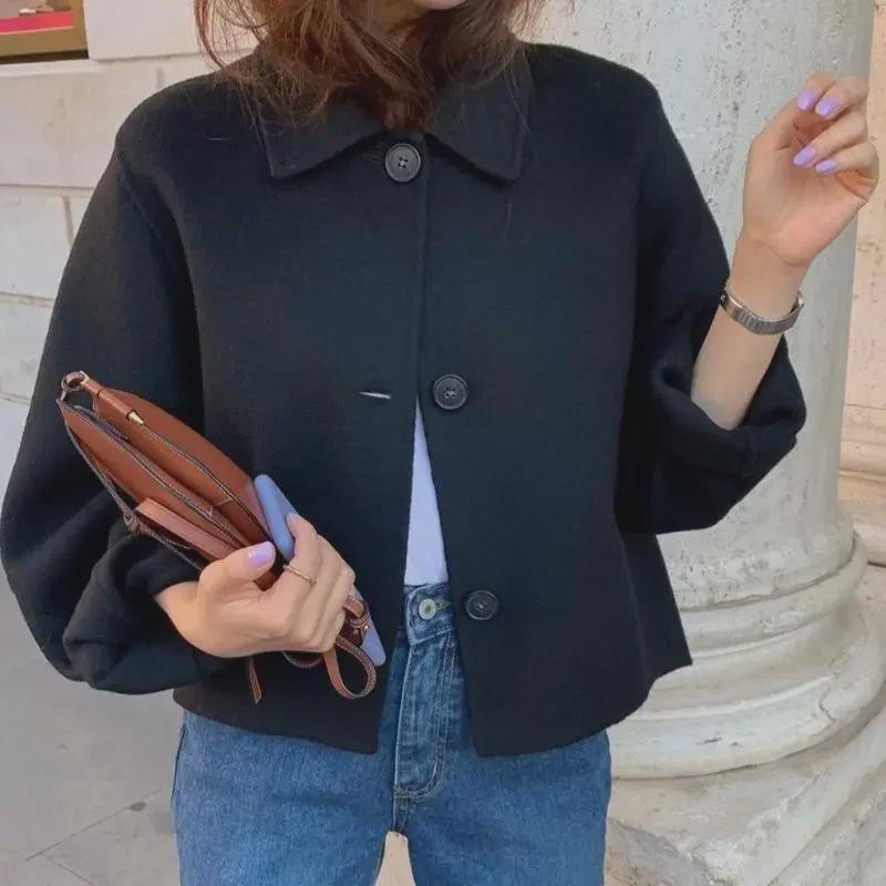 Koreanischer Chic Retro Puffärmel Wollcardigan - Damen Herbst/Winter Kurzmantel