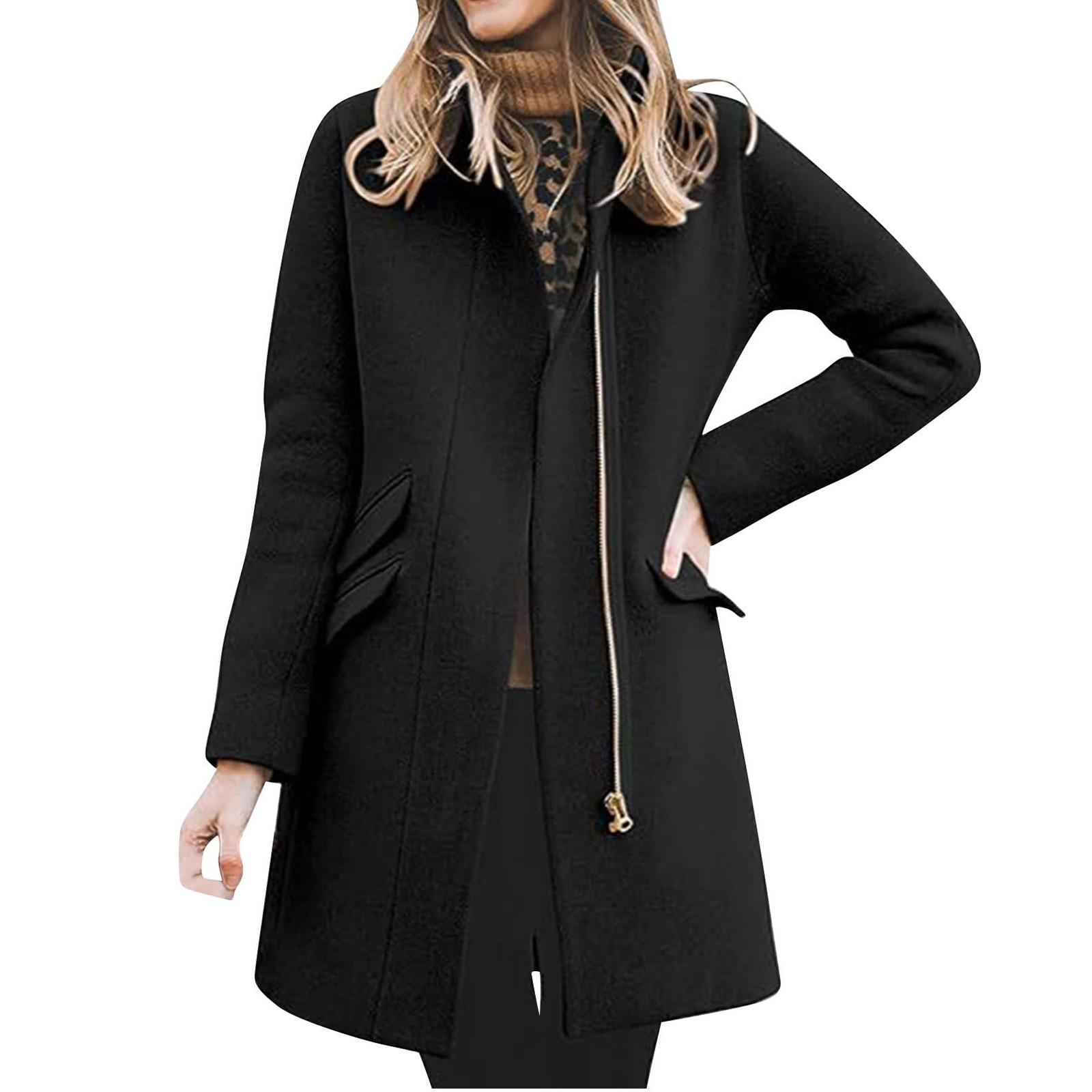 

Женское зимнее теплое длинное пальто, классическое повседневное пальто с застежкой-молнией спереди L чёрный