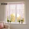 Retro Lace Curtain Half Curtain, Adjustable Lift Structure, Embroidery Floral Sheer Coffee Dustproof Window Screen
