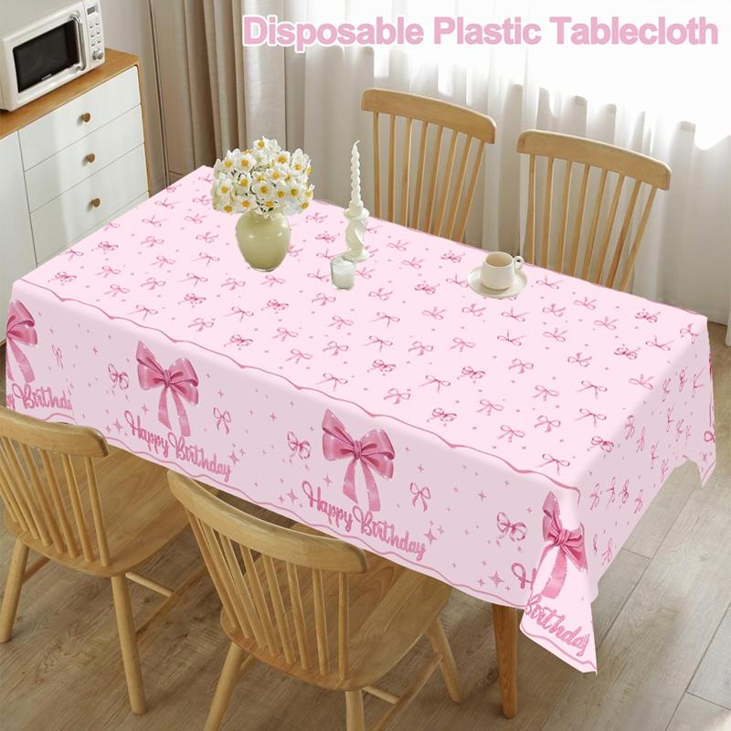 1pc Pink Bow Table Cloth Coquette Birthday Decorations for Women for Girls Bridal Baby Shower Birthday Party Stylish Party Decor