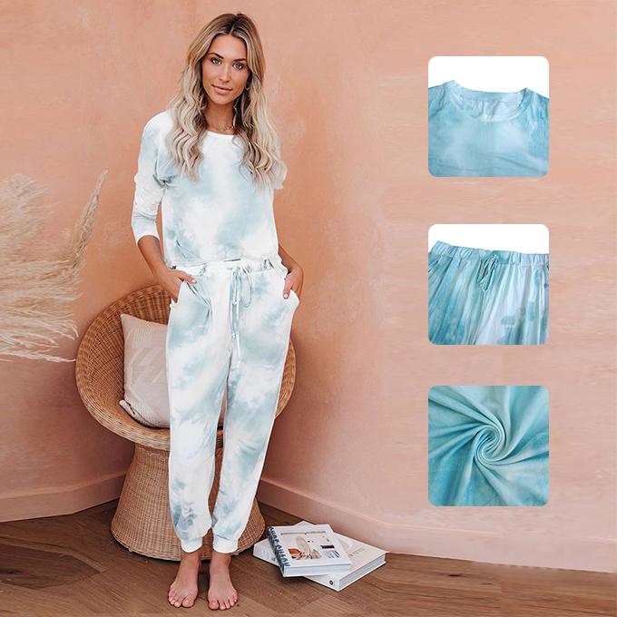 Womens 2 Piece Tie Dye Printed Long Sleeve Round Neck Elastic Waist Loose Sweatsuit Set Loungewear Sweatpants