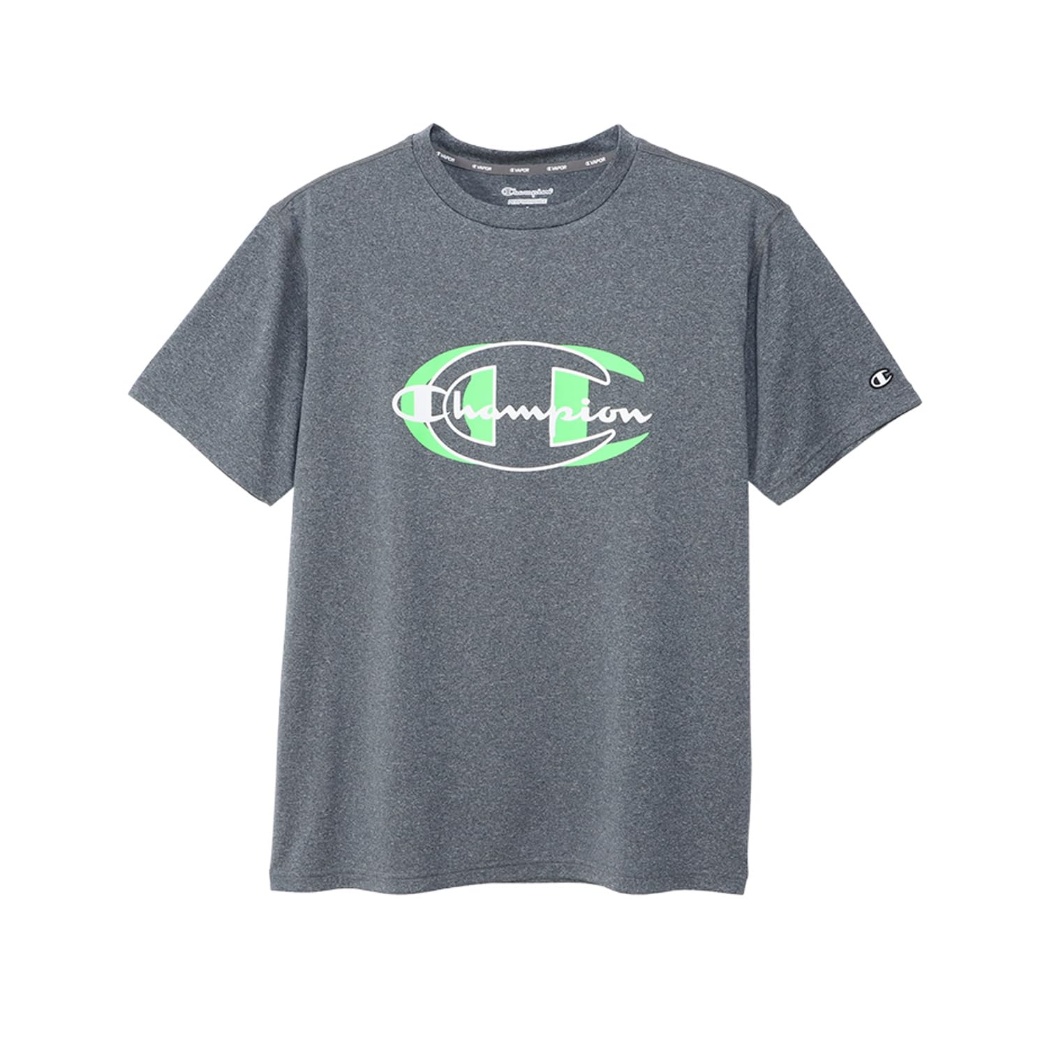 

Champion Короткий экипаж быстрая УФ графический логотип короткий рукав темно-синяя футболка, рукава, горловина, антибактериальная, дезодорирующая, быстросохнущая, защита, принт, футболка,