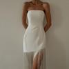 Jy22182 Dress Summer New Tassel Sexy Tube Top Split Dress Women