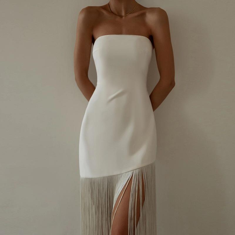 Jy22182 Dress Summer New Tassel Sexy Tube Top Split Dress Women