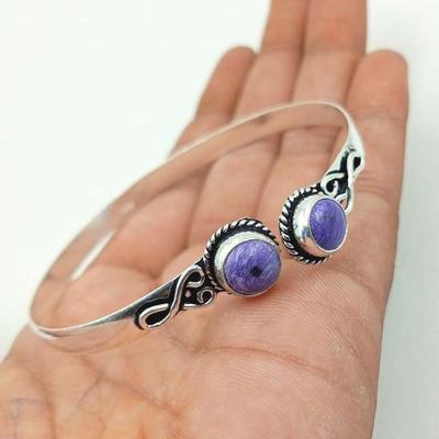 CharoiteGemstone 925 Sterling Silber vergoldeter verstellbarer Manschettenarmreif FTRW-C235