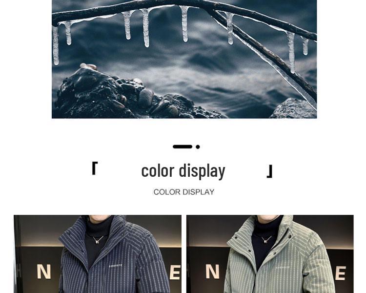 Trendy Brand Men's 2025 Winter White Duck Down Striped Puffer Jacket with Gold Thread and Soft Fur