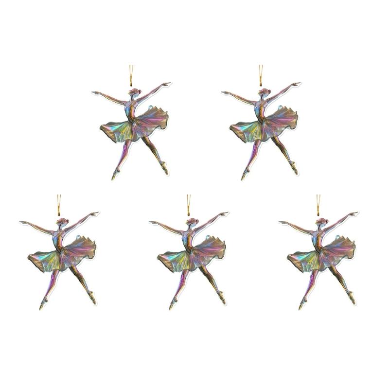 Set de 5 Brelocuri Elegante pentru Mașină în Formă de Balerină, Pandantiv Acrilic 2D pentru Agățat pe Perete, pentru Iubitor de Dans, Ornament de Crăciun